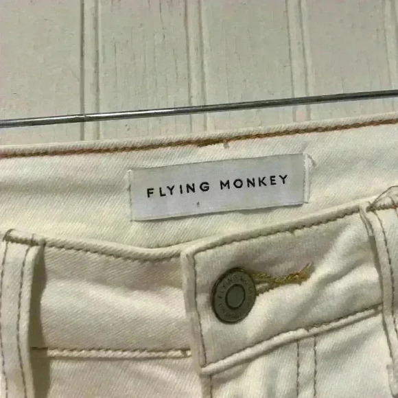 Flying Monkey High Rise Ripped Kick stretch white Flare Beige Jeans Denim sz 26 - Picture 3 of 7